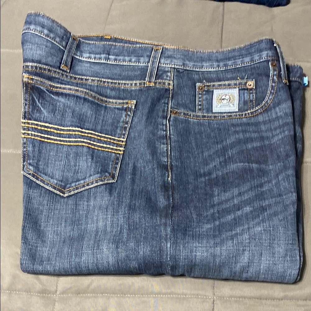 Cinch Blue Jeans with Tan Stitching